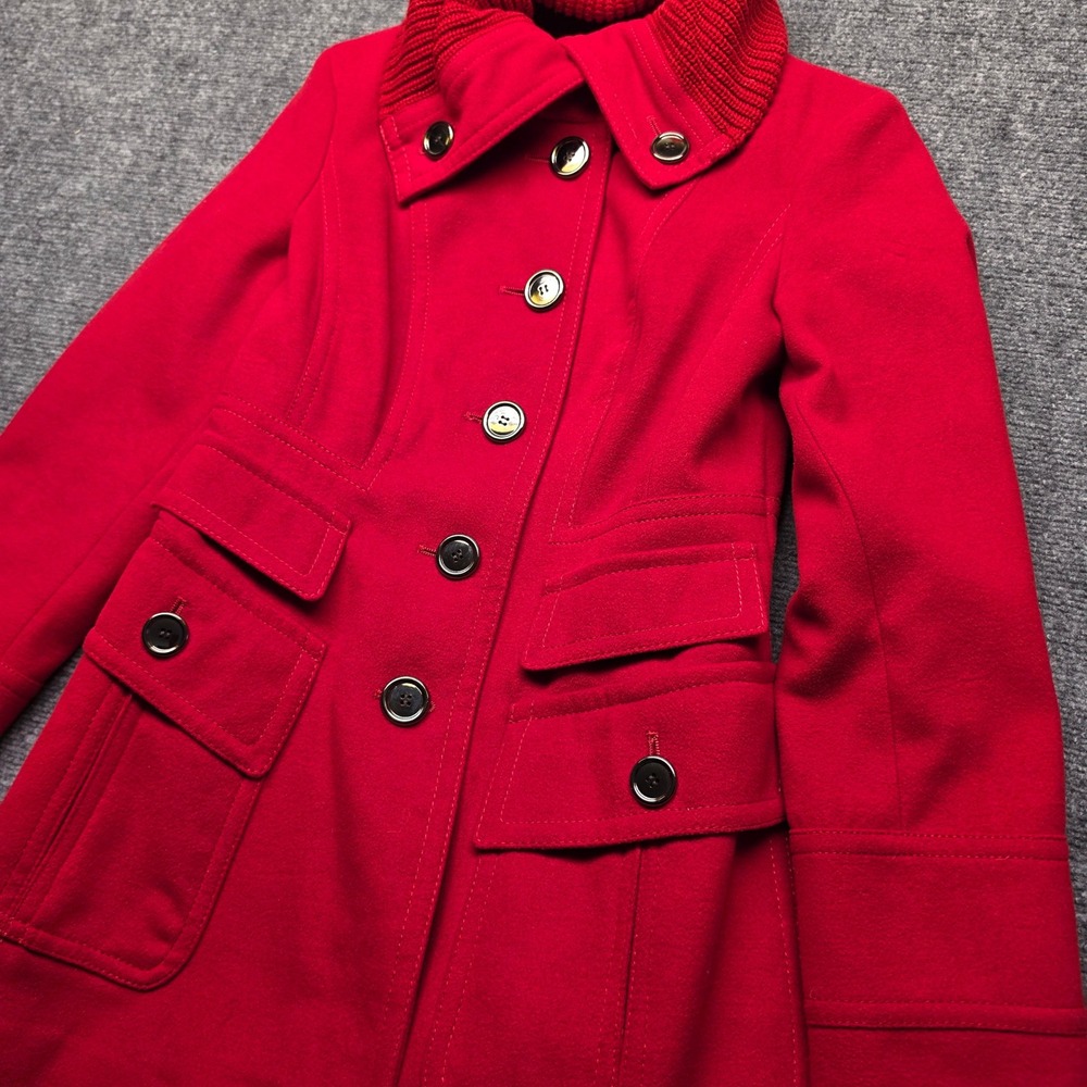 Jessica Simpson Womens Small Red Ribbed Collar Pea Coat Jacket  FTV235